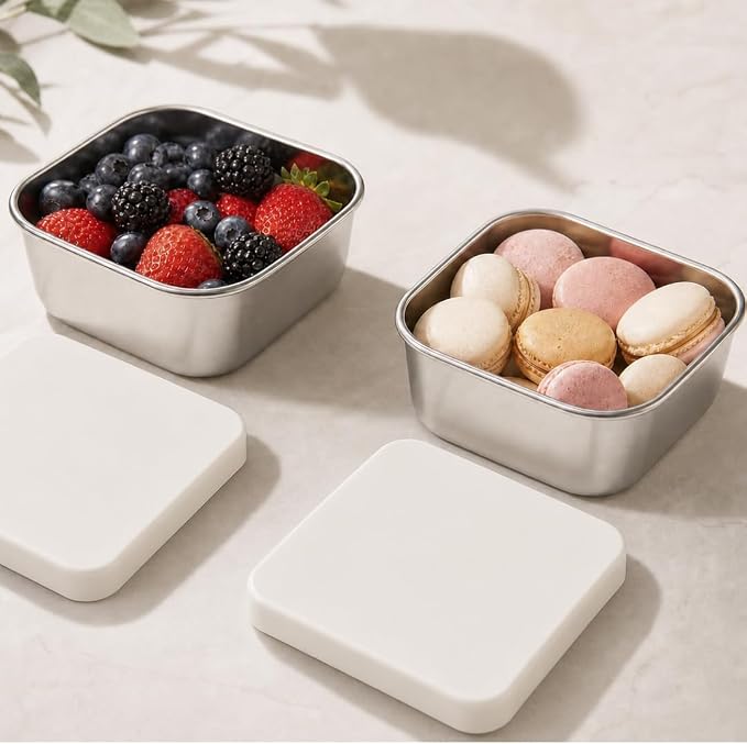 Modaniam Flexibento - Leak proof Stainless Steel Snack Containers with Silicone Lids, Pink Set of Two: 2 * 14 OZ