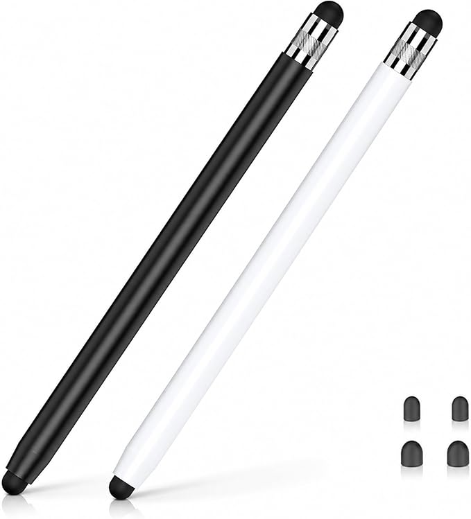 HATOKU 2 Packs Stylus Pen for Apple iPad & Touchscreen Devices (Black & White), Dual Tip Rubber, No Bluetooth/No Charging, High Sensitivity Capacitive Magnetic Pencil for iPad iPhone Android Tablets
