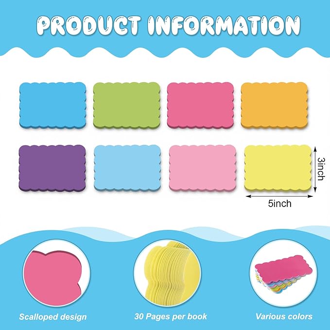 Eaasty 8 Pack Scalloped Aesthetic Sticky Notes Bulk Colorful Cute Wavy Self Sticky Note Pads 3" x 5" Blank Rainbow Colors Note Pads for Back to School Office Supplies 240 Sheets