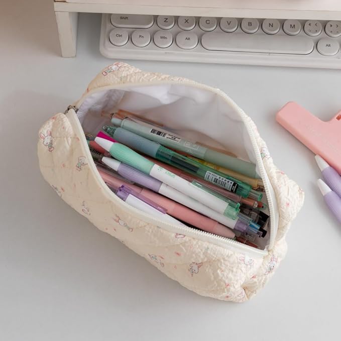 Cute Pencil Case, Bow Makeup Pouch Soft Cotton Storage Bag Travel Toiletry Organizer Zipper Pencil Case(Black Bow)