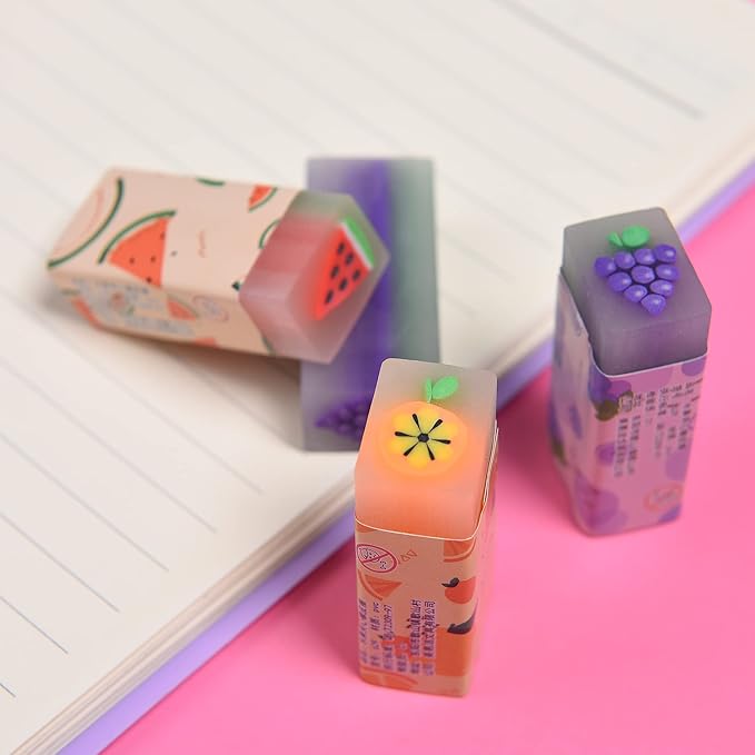 15Pcs Cute Fruit Erasers for Kids, Fun Food Pencil Erasers for School Supplies Prize Gifts Party Favors