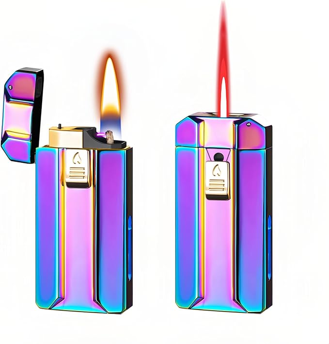 Smart Dual-Fuel Dual-Flame Lighter, Windproof Red Butane Torch & Kerosene Soft Flame, Arc Induction Ignition, Multiple Ignition Modes, Refillable & Rechargeable Lighters (Fuel Not Included)