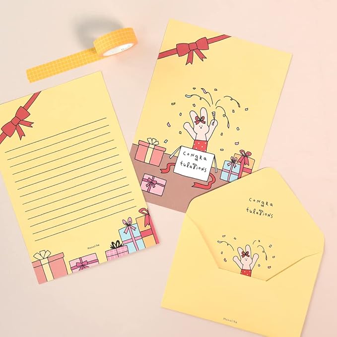 Monolike Happy and Lucky Letter Paper and Envelopes Set - 8Type, 32 Letter Paper + 16 Envelopes