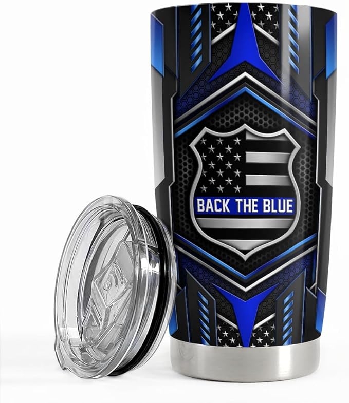 SANDJEST Back The Blue Tumbler 20oz Police Gifts for Men Stainless Steel Insulated Tumblers Coffee Travel Mug Cup