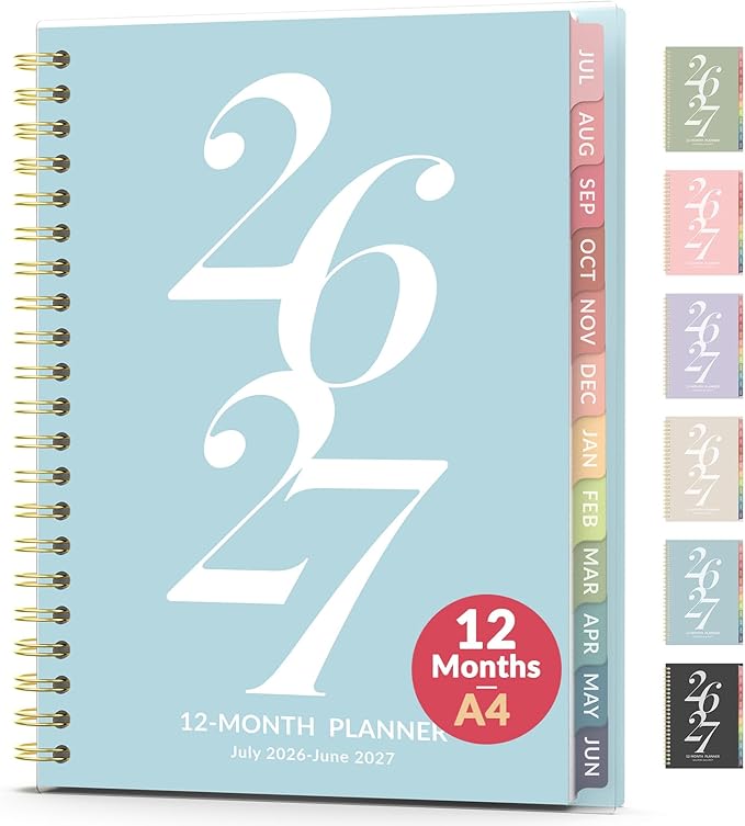 Forvencer Planner 2026-2027, July 2026 - June 2027, 8.5" x 11" Academic Year Monthly and Weekly Calendar Planner with Spiral Bound, Month Tabs, Flexible Cover for School Office (A4, Blue)