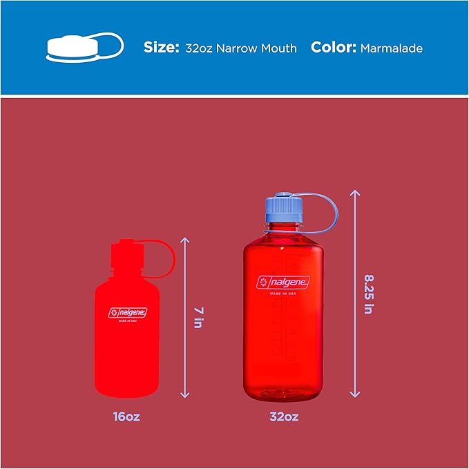 Nalgene 32 oz Narrow Mouth Water Bottle | BPA-Free, Durable & Leak Proof, Lightweight Bottle for Hiking, Gym & Travel, Marmalade Orange