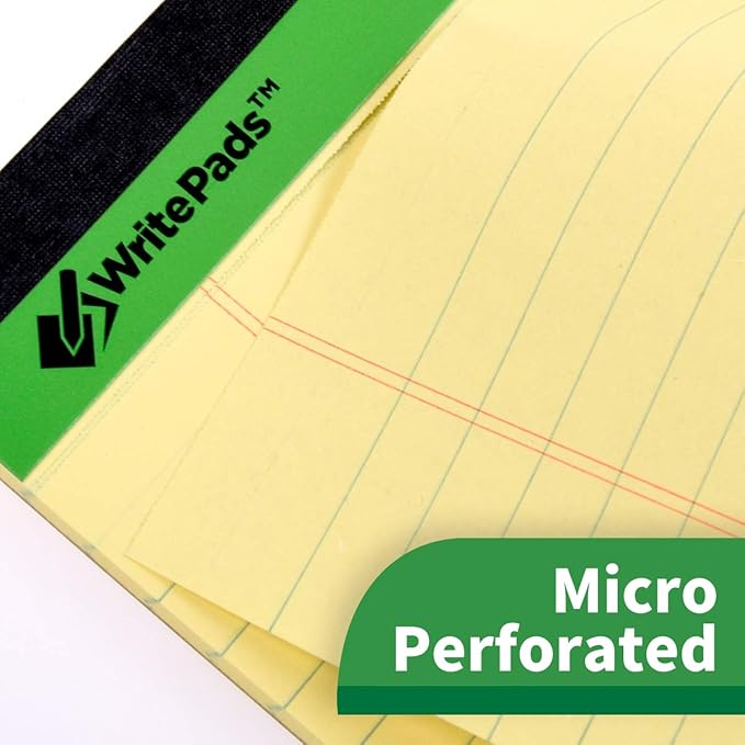KAISA Thick Legal Pad Small Writing Pads, 5“x8” Legal Pad Narrow Ruled With Rigid Chipboard Back Support, 50sheets Perforated 20lb Recycled Paper Pads, Canary 12pad, KSU-6948