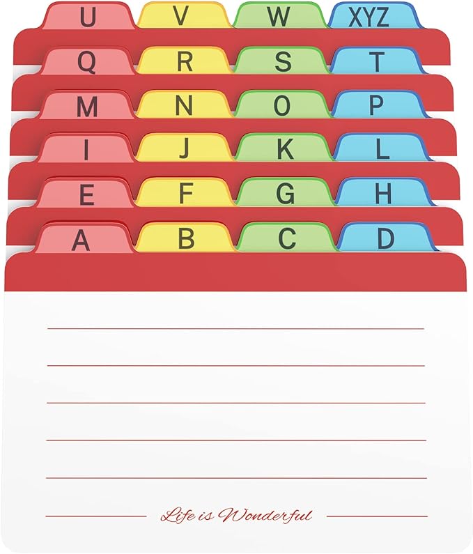 Neando 3 x 5 inches Index Card Dividers, Alphabetical Tabbed Index Cards Guides, Colored Note Cards, File and Recipe Guides with Alphabetical Tabs, Assorted Colors, 24 Counts, A-Z Guide