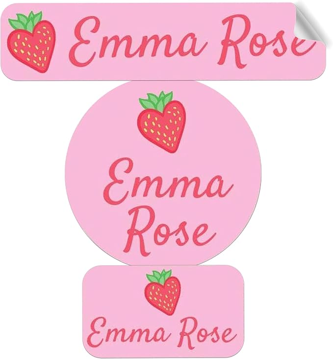 Label Daddy Personalized Name Labels for School, Strawberry Design | Waterproof Name Tags for Kids, Washable Custom Daycare Labels, Clothes Lunchboxes Water Bottles and More, 128 Ct & 256 Ct
