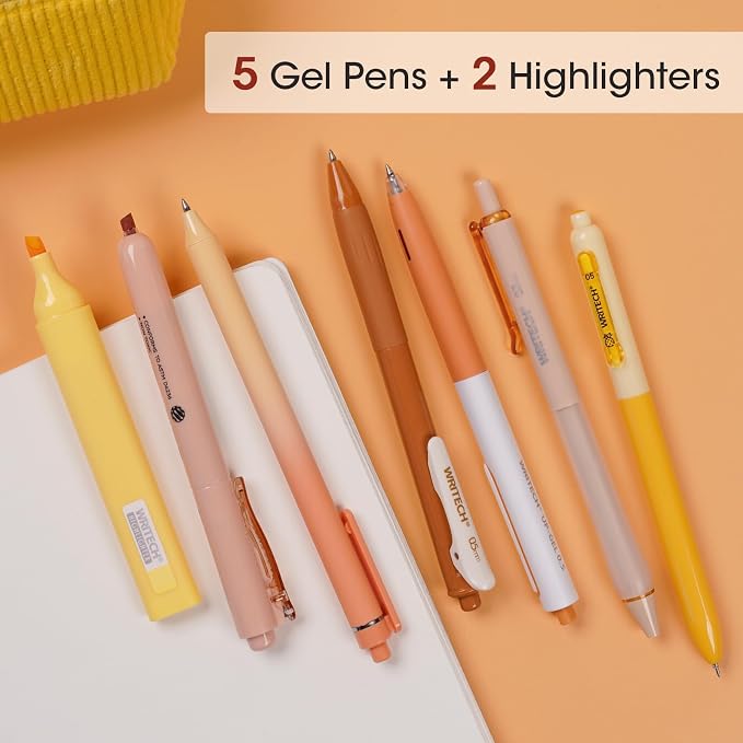 WRITECH Gel Pens Journaling Highlighters: 0.5 &0.7mm Orange Journal Set 7ct