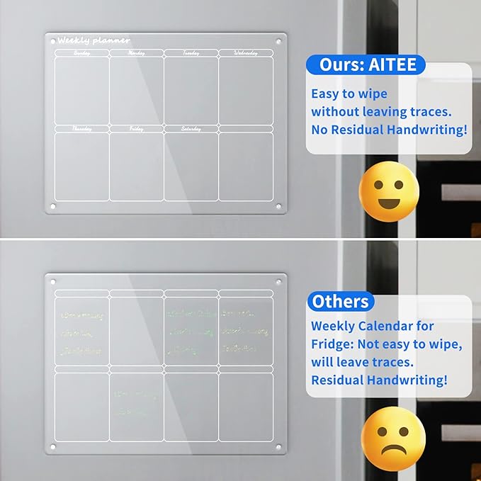AITEE Acrylic Magnetic Monthly and Weekly Calendar for Fridge, Clear Set of 2 Dry Erase Board Calendar for Fridge Reusable Planner, Includes 6 Dry Erase Markers With 3 Colors(16"x12"Inches)