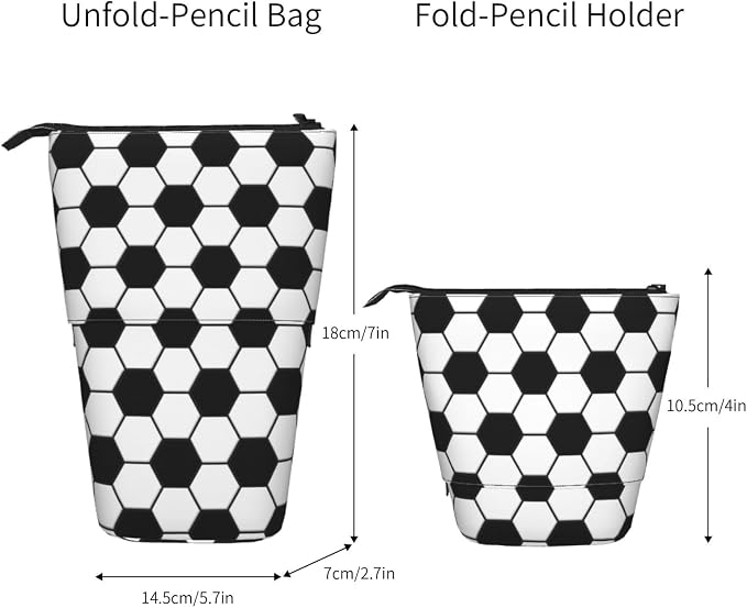 Soccer Kids Standing Pencil Case Girls Boys Telescopic Stationary Pouch with Zipper Large Capacity Stand up Pen Bag Portable Makeup Holder for Children School Students Office Supplies