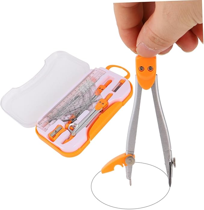 KALLORY Geometry Drawing Kit with Metal Compasses 10pcs Set for Students, Math Ruler and Compass Tools for School Exams and Technical Drawing Random Color