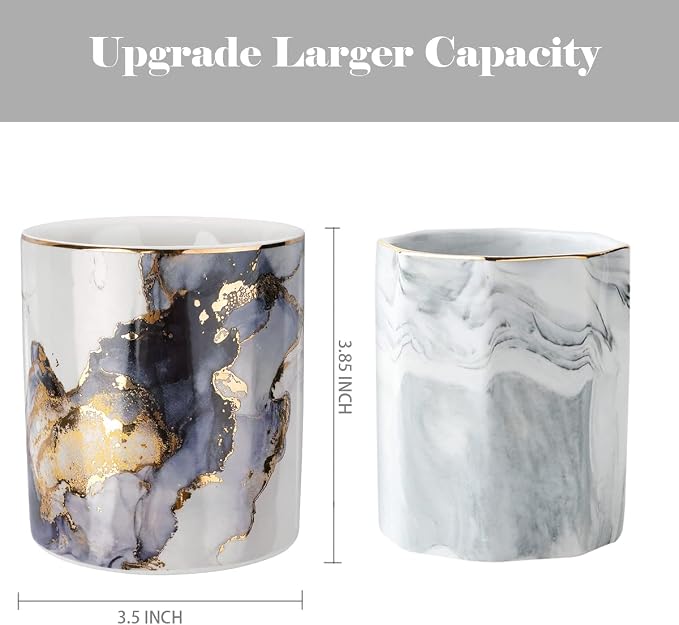 Marble Pencil Holder, Durable Ceramic Desk Organizer Office Supplies,Desktop Stationary Organizer,Multi-Functional Pencil Storage for Desktop Accessories,Office,Classroom,Home,Gray Gold
