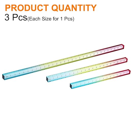 HARFINGTON 3pcs Acrylic Clear Straight Rulers 15/20/30cm Metric Colorful