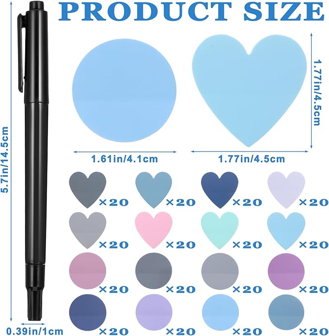 Transparent Sticky Notes Heart & Round Translucent Sticky Notes Colorful Page Flags Stickers Waterproof Index Sticker Self-Stick Book Tabs Clear Book Markers 320 Sheets