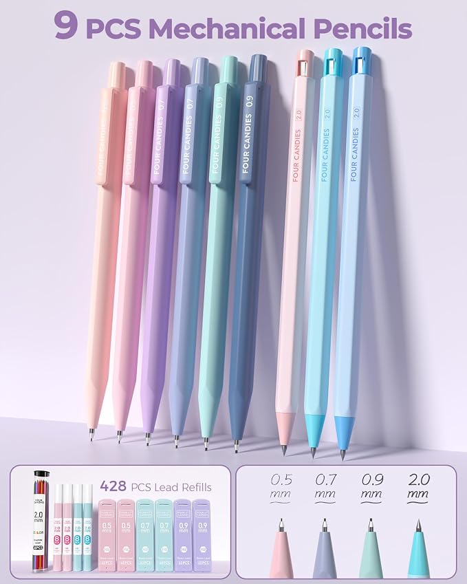 Four Candies 56PCS School Supplies with Pencil Case, Stationery Set, Purple | 6 Multicolor Pens, 12 Pastel Highlighters, 5 Gel Pens, 9 Mechanical Pencils, Back to School, College Essentials for Students