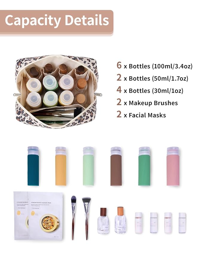 Narwey Small Cheetah Makeup Bag for Purse Mini Cosmetic Bag Travel Makeup Pouch Zipper Pouch Cute Make up Bags with Compartments for Women Girls (Beige Leopard, Small)