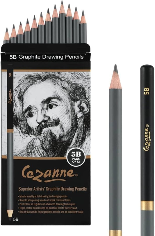 Cezanne Graphite Drawing Pencils Set - 5B, Set of 12 Break-Resistant Graphite Lead, Easy-to-Sharpen Sketch Pencils, Master Artist Quality Graphite Pencils for Technical and Artistic Drawing