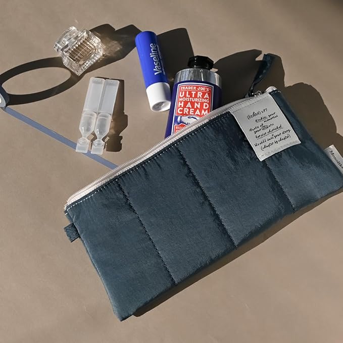 Monolike Archive247 Cushion Pencil Case, 05. Navy - Pencil Pouch, Portable Pencil Bag, Pencil Case, Office Pouch case, Cushion, Soft, Vintage