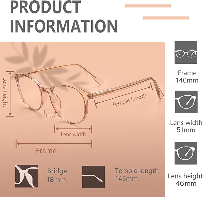FONHCOO Stylish Blue Light Glasses Women Men Eyeglasses, TR90 Fashion Round Transparent Eye Glasses (Shiny Champagne)