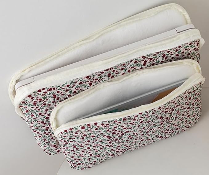 Puffy Laptop Sleeve 13-15.6 Inch Cute Quilted Laptop Protective Case Padded Floral Computer Sleeve for MacBook (B-red, 11 Inch)