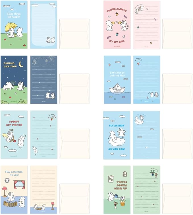 Monolike Willy Kelly Mini Letter Paper and Envelopes Set - 8Type, 32 Letter Paper + 16 Envelopes