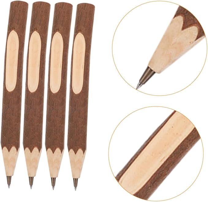 Natural Wood Ballpoint Pens 13cm, Eco-friendly Biodegradable Tree Bark Pens, Lightweight Portable Multi-function Writing Set of 10 for Daily Office and School Use