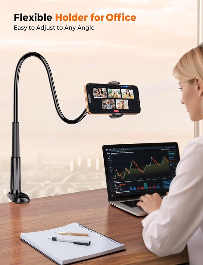 Gooseneck Kindle & Phone Holder for Bed: Flexible Long Arm Clamp Mount for Hands-Free Reading, Bedside Desk Headboard Stand, Compatible with iPhone 17 Pro Max Kindle Kobo & 4.7–8.6 Inch Devices