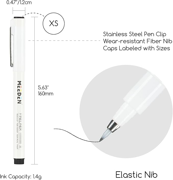 MEEDEN Micro Fineliner Drawing Pens: 0.4-1.2mm XS Nib, 6 Pack, Black Ink