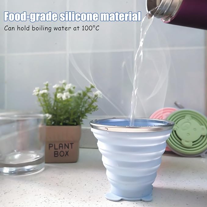 Silicone Collapsible Travel Cup, 6 Pcs Silicone Folding Camping Cup with Lids - Expandable Drinking Cup Set - Portable - 6.09oz (180ml)