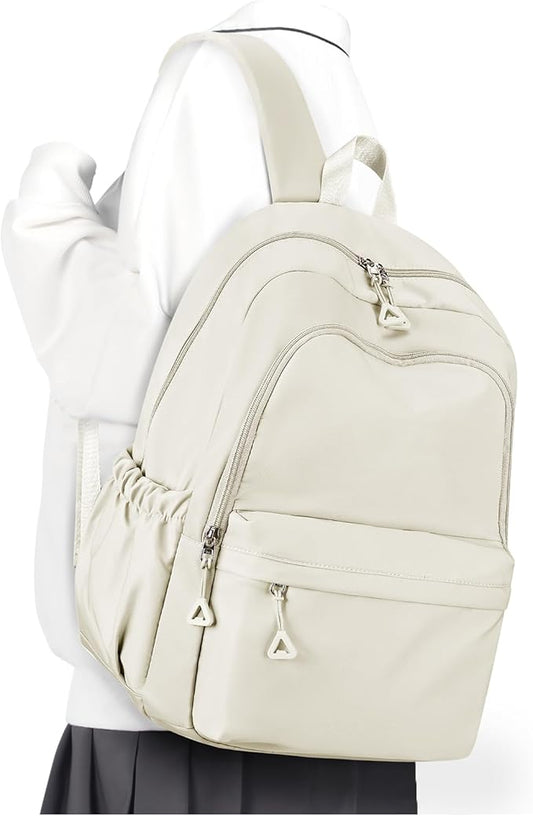 winspansy Backpack for School Teenage Girls Boys,Waterproof Lightweight School Bags Travel Daypack Simple Cute College Backpack Rucksack for Women Men fit 14 Inch Laptop,Beige