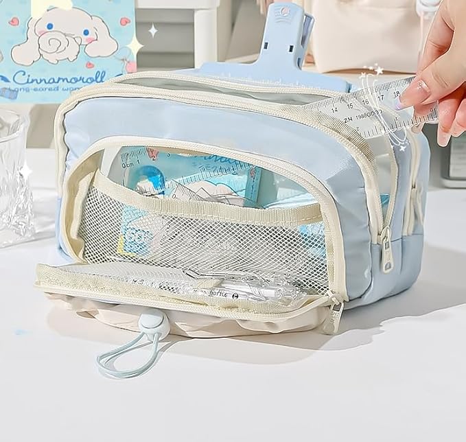 Cute Aesthetic Pencil Case Kawaii Pencil Case with Kawaii Pins Large Pencil Pouch Holder Preppy Supplies (black)