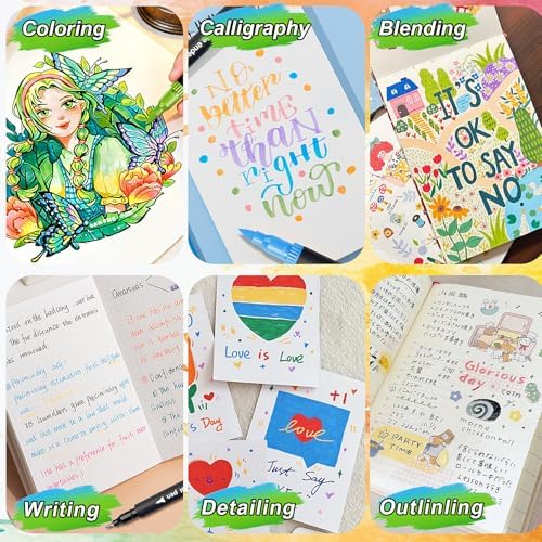 Dual Markers Brush Pens, Art Brush Coloring Markers for Adult Coloring Books, 24Colors Pens for Teens, Double Tip Colored Pen for Journaling Note taking Planner Lettering Calligraphy Drawing