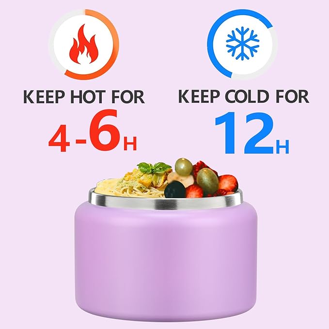 JXXM 8 Oz Thermo Food Jar for Hot & Cold Food for Kids, Insulated Lunch Containers Hot Food Jar,Leak-Proof Vacuum Stainless Steel Wide Mouth Lunch Soup Thermo for School (Purple)