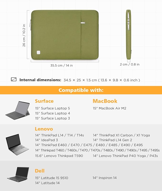 NIDOO 15 Inch Laptop Sleeve Case Protective Carrying Bag Cover for 15" MacBook Air M4/ Surface Laptop 5 6 7/ Yoga Slim 7i /15.3" ThinkPad X9 / IdeaPad Slim 5i Gen 9 / IdeaPad 3/15.6" XPS 15,Green