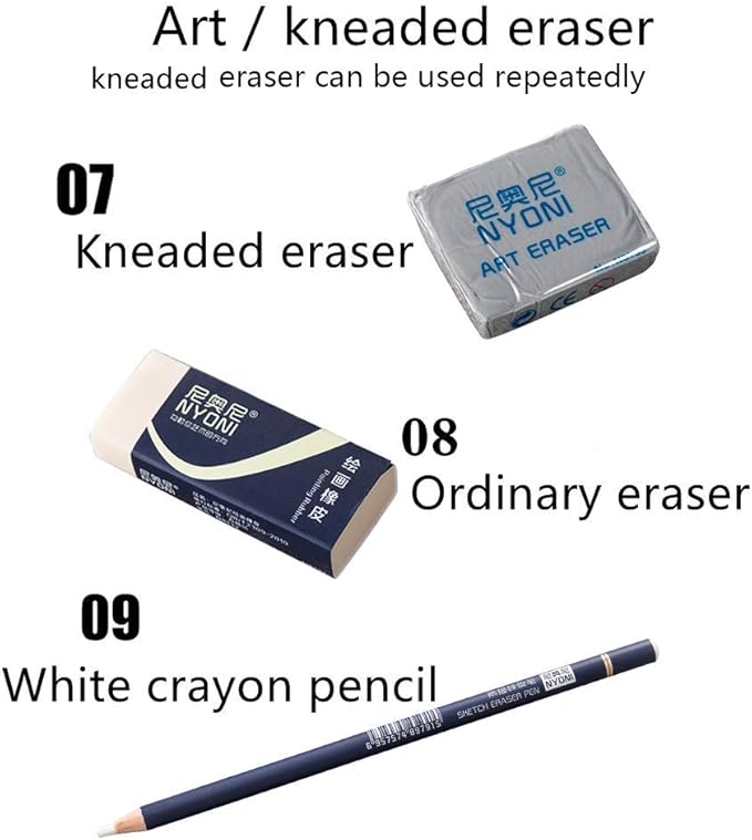 Sketching Pencils Set, Metal Box Packaging, Including Graphite Pencils、Charcoal Pencils、Blending Stumps and other tools for drawing (A set with 29pieces).