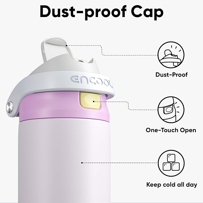 ENCOOL Leakproof Insulated Water Bottle with Straw Dual-Sip Water Bottle Bag-Safe Design for Work, Commute & Gym – Keeps Drinks Cold All Day, 18 oz, Lemonade Pink
