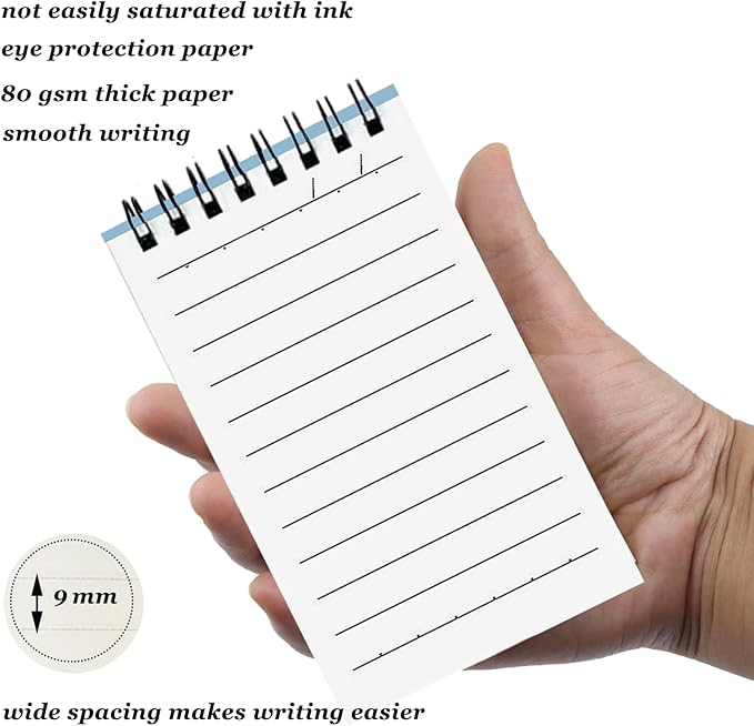 32Pack Pocket Notebook Wide Ruled 9MM , 3 x 5 Inches 60 Sheets/120 Pages Small Top Bound Steno Pads Bulk, Mini Spiral Notebooks With Lined Pages, Mini Spiral Notepads With Color Cover, Small Note Pads For Work Journal, Grocery list,Diary (32)