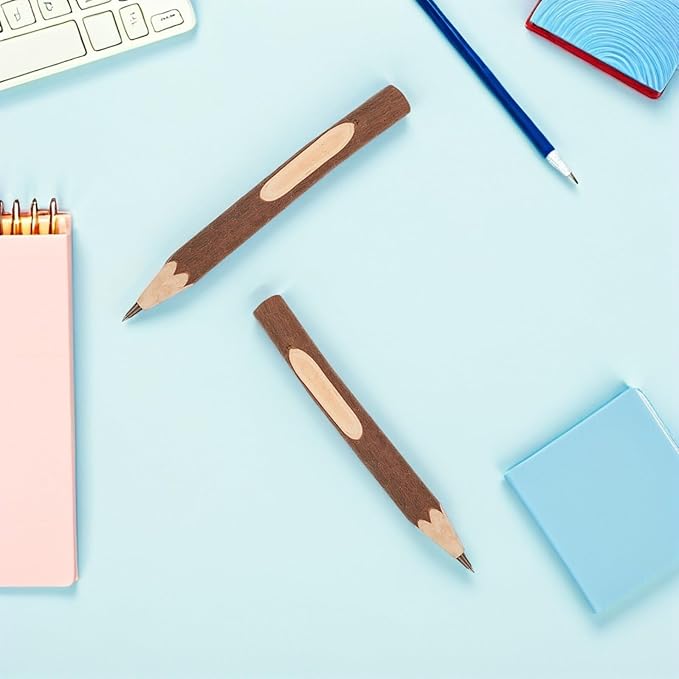SEWACC Natural Wood Ballpoint Pens 13cm Set of 10 Biodegradable Tree Bark Writing Pens for Office and School Use