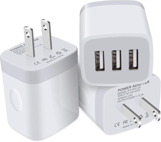 3 Port Wall Charger, 5V 3.1A USB Plugs, MultiPort Travel USB Wall Plug Home Charging Block Cube Compatible iPhone 13 12 11 Pro XS Max, Samsung Galaxy S22 S21 FE S10, Note 20 10,V35 THINQ Q7 G7