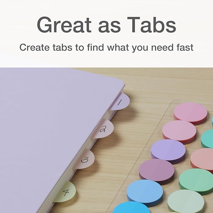 Redi-Tag Transparent Sticky Notes, 12 Pads Per Pack, Circle Sticky Notes, Round Adhesive Notes, Small Sticky Tabs for Organizing, 1 inch Diameter, 12 Pastel Colors (1016719)