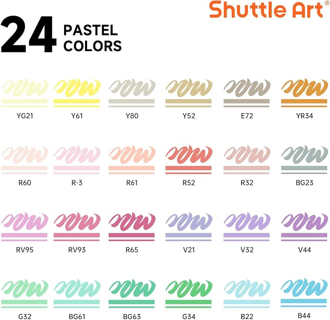 Shuttle Art Automatic Ink Control Acrylic Paint Markers, 24 Pastel Colors Brush Tip Acrylic Paint Pens for Rock Painting, Ceramic, Wood, Canvas, Glass, Stone, Fabric, Card Making, DIY Football Crafts