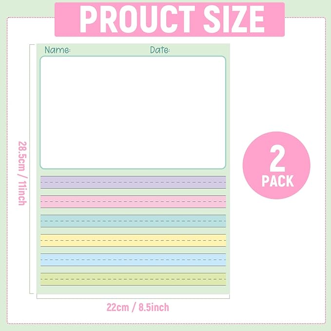 gisgfim 2 Pack Write Beginner Paper 200 Sheets Kindergarten Writing Paper for Kids Story Bulk Primary Notebook Back to School with Picture Space and Lines 8.5" x 11" for Handwriting Practice Creating