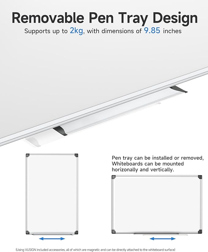 Magnetic White Board Hanging 18" x 12" for Wall, Small Dry Erase Board for Kids, Kitchen, Office, Includes 1 Eraser, 2 Markers, 4 Magnets, Pen Tray, Silver Aluminum Frame