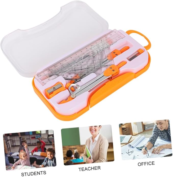 Metal Compasses Set with Drawing Ruler Tool and Geometry Ruler Set, 10pcs Math Drawing Kit for Students, Sturdy Metal Geometry Tools for School Exams and Drafting Random Color
