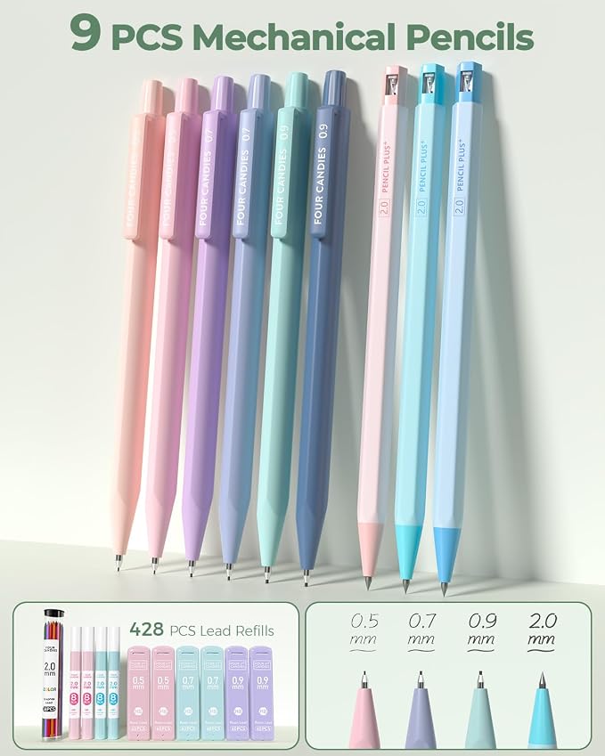 Four Candies 56PCS School Supplies with Pencil Case, Stationery Set, Green | 6 Multicolor Pens, 12 Pastel Highlighters, 5 Gel Pens, 9 Mechanical Pencils, Back to School, College Essentials for Students