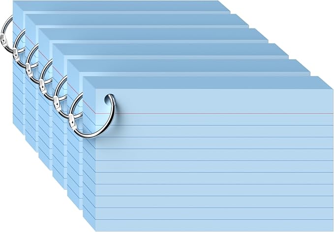 300 Count Blue Index Cards 3x5 Inch with Ring, Heavy Weight Flash Cards, Note Taking Supplies, Portable Note Cards, Study Flashcards for Students & Teachers, Office Home School Study Supplies