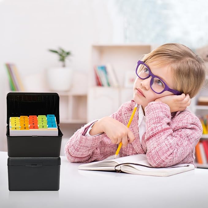 H4D 4x6 Index Card Holder with 100 Heavyweight Ruled Index Cards and 25 Plastic Dividers, Black