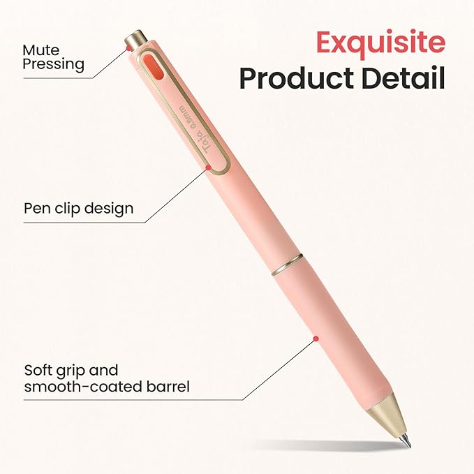 Taja Gel Pens, 6 Pcs Quick Dry Black Gel Ink Pens, 0.5mm Fine Point Smooth Writing Pens for Journaling and Note Taking, Cute Aesthetic Pens for Women & Men-Pink